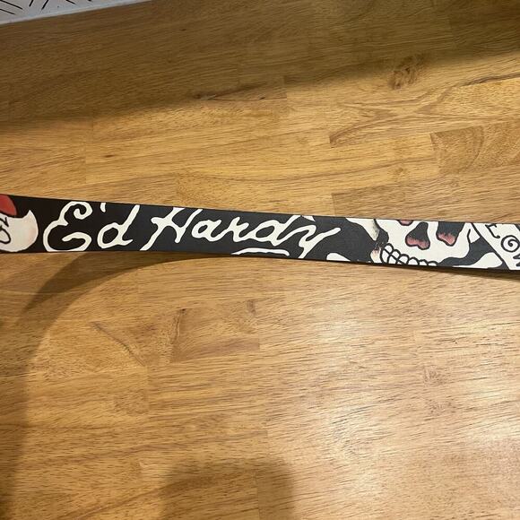 Ed Hardy "Love Kills Slowly” Black Reversible Belt Adults Size 38 Bonded Leather - Picture 8 of 9